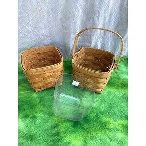 Longaberger Basket Set 1 Single Handle 1 No Handle & 1 Plastic Liner Fits Both